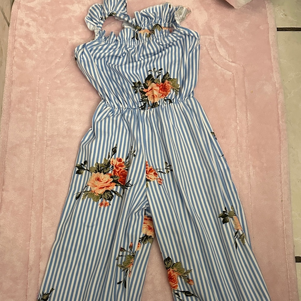 Blue Floral Striped Kids Bodysuit